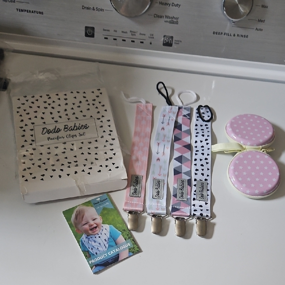 Pacifier Clip Set - Pink, Gray, Black, White